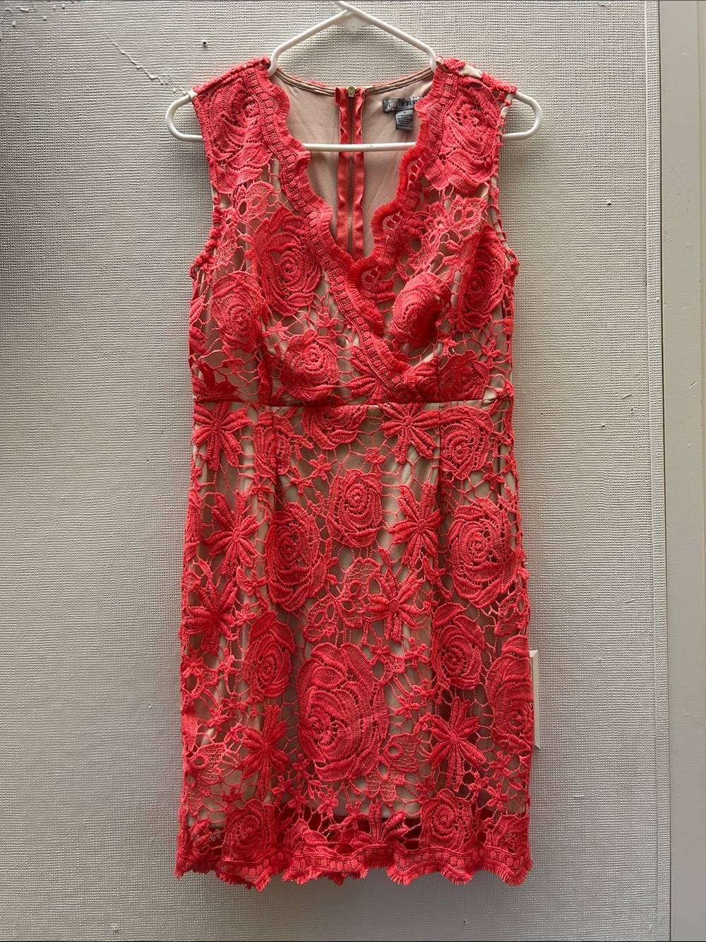 Love By Design Coral Crochet Lace Mini Dress